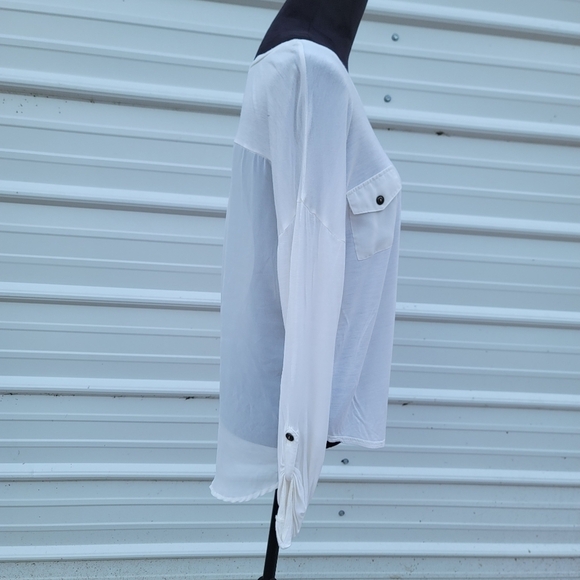 Mine Women's Long Sleeve Blouse Button Down Shirt Top Pockets Size L Solid White - Picture 4 of 9